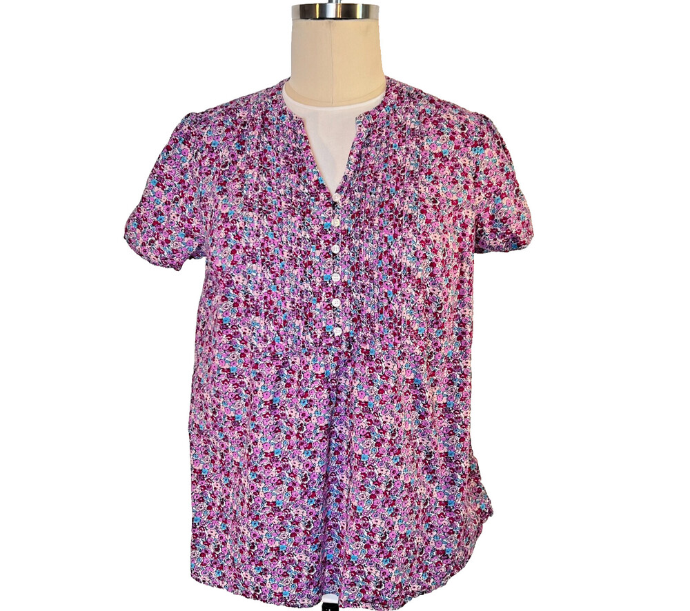 Woman Within - Women's Size 22/24 Tunic Top Pleated Henley Neck Purple Pink